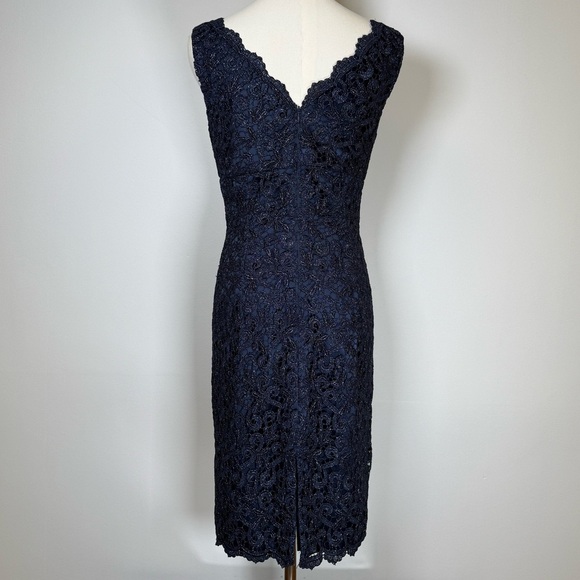 Adrianna Papell Navy Shimmer Embroidered Lace Short Formal Dress Size 4 - Picture 4 of 13